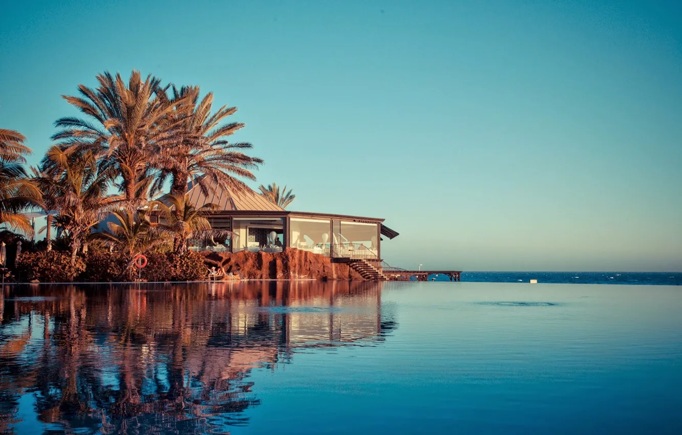 Фото обои пальмы, океан, бассейн, курорт, Lopesan Costa Meloneras Resort