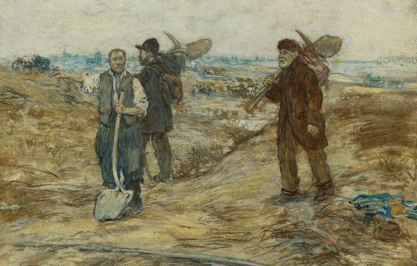 Фото обои картина, жанровая, Jean-Francois Raffaelli, Жан-Франсуа Рафаэлли, Три Железнодорожника