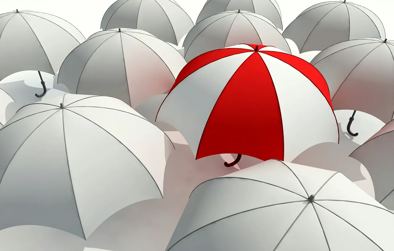 Фото обои белый, красный, зонтик, серый, серость, зонт, umbrella, отличие