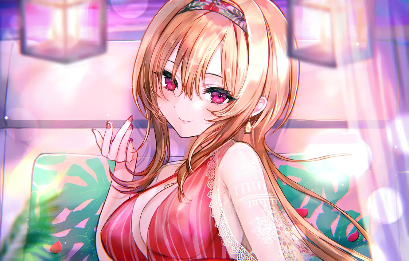 Фото обои girl, sexy, cleavage, long hair, dress, boobs, anime, beautiful