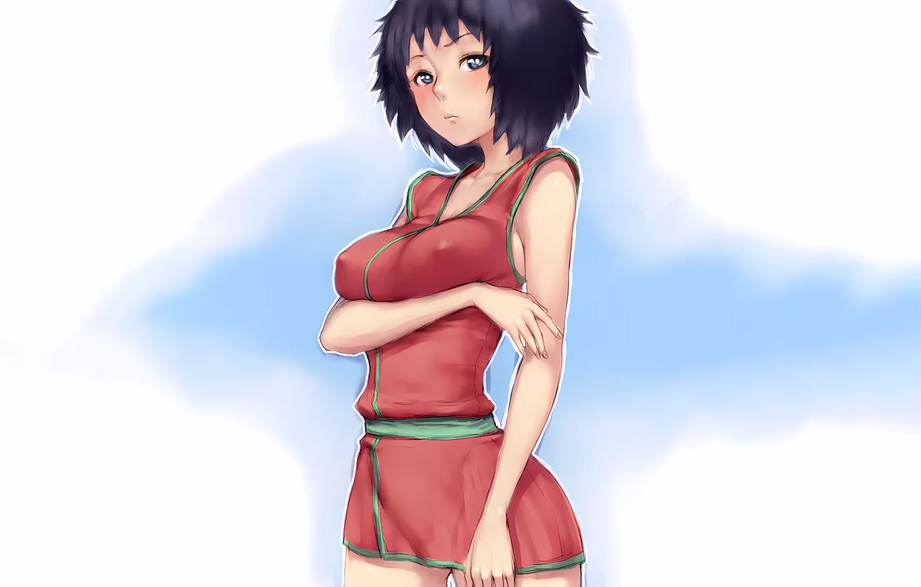 Фото обои girl, sexy, erect nipples, dress, boobs, anime, beautiful, short hair