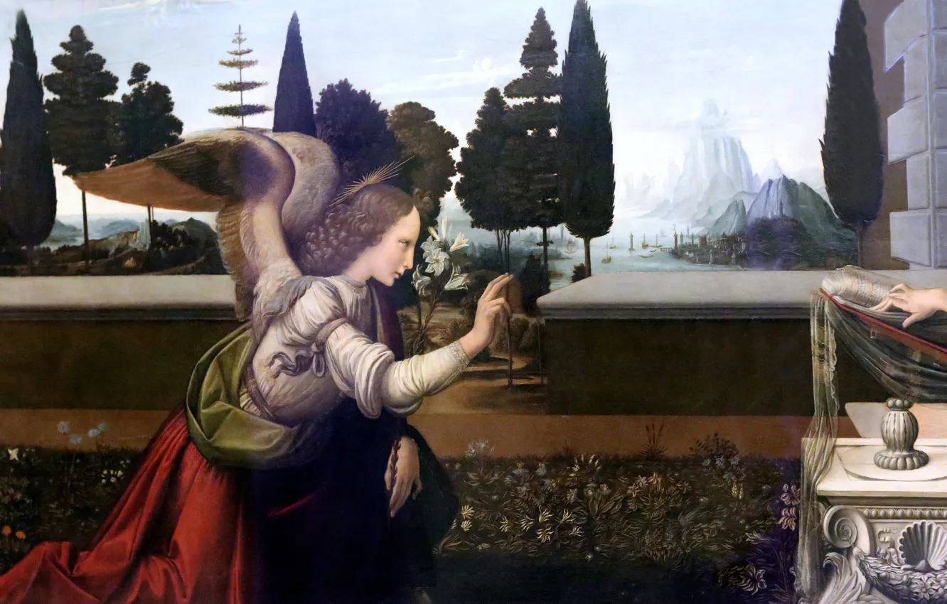 Фото обои картина, Florence, Annunciation to 1470, Leonardo da Vinci