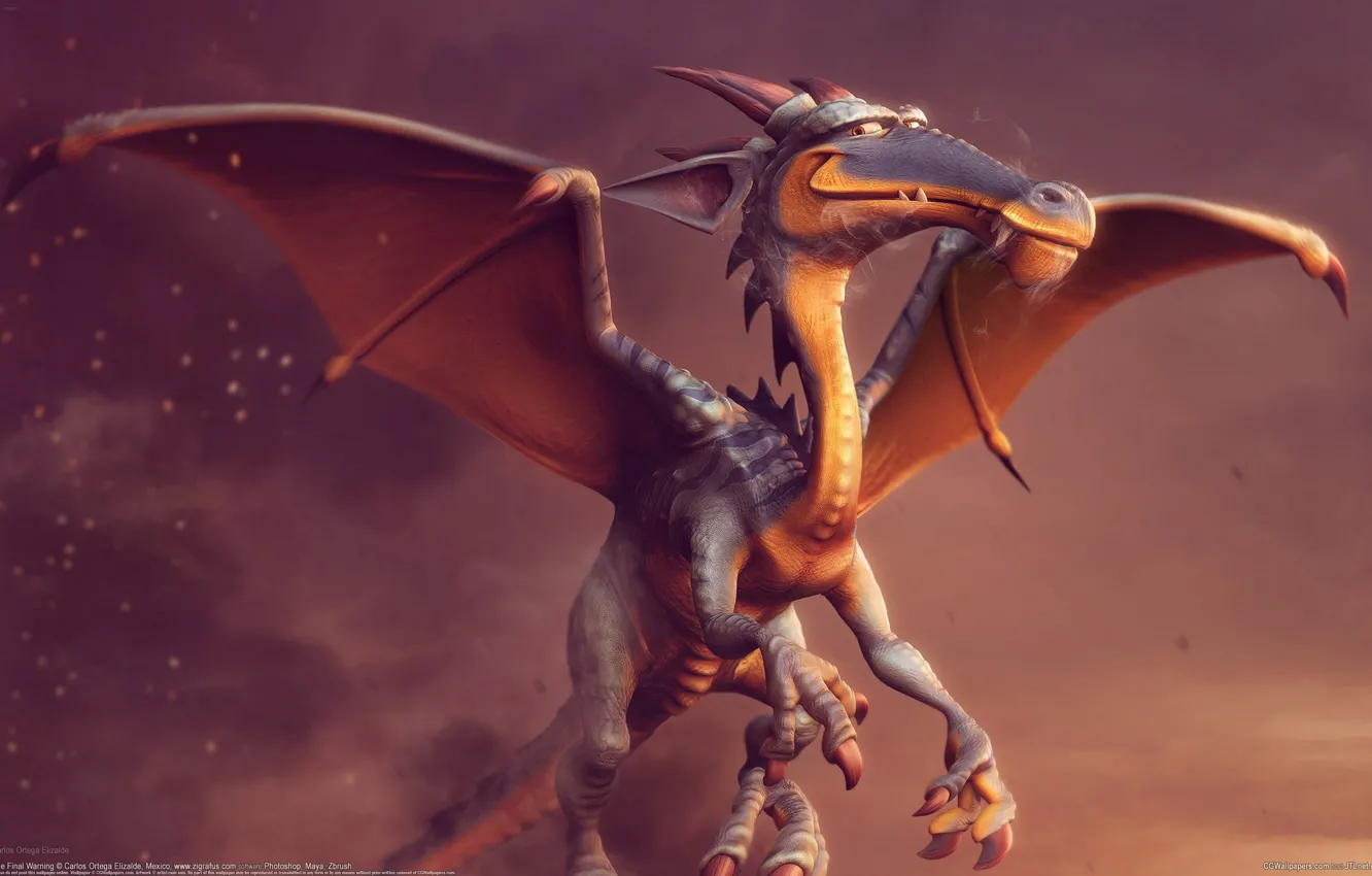 Фото обои дракон, дым, крылья, арт, carlos ortega elizalde