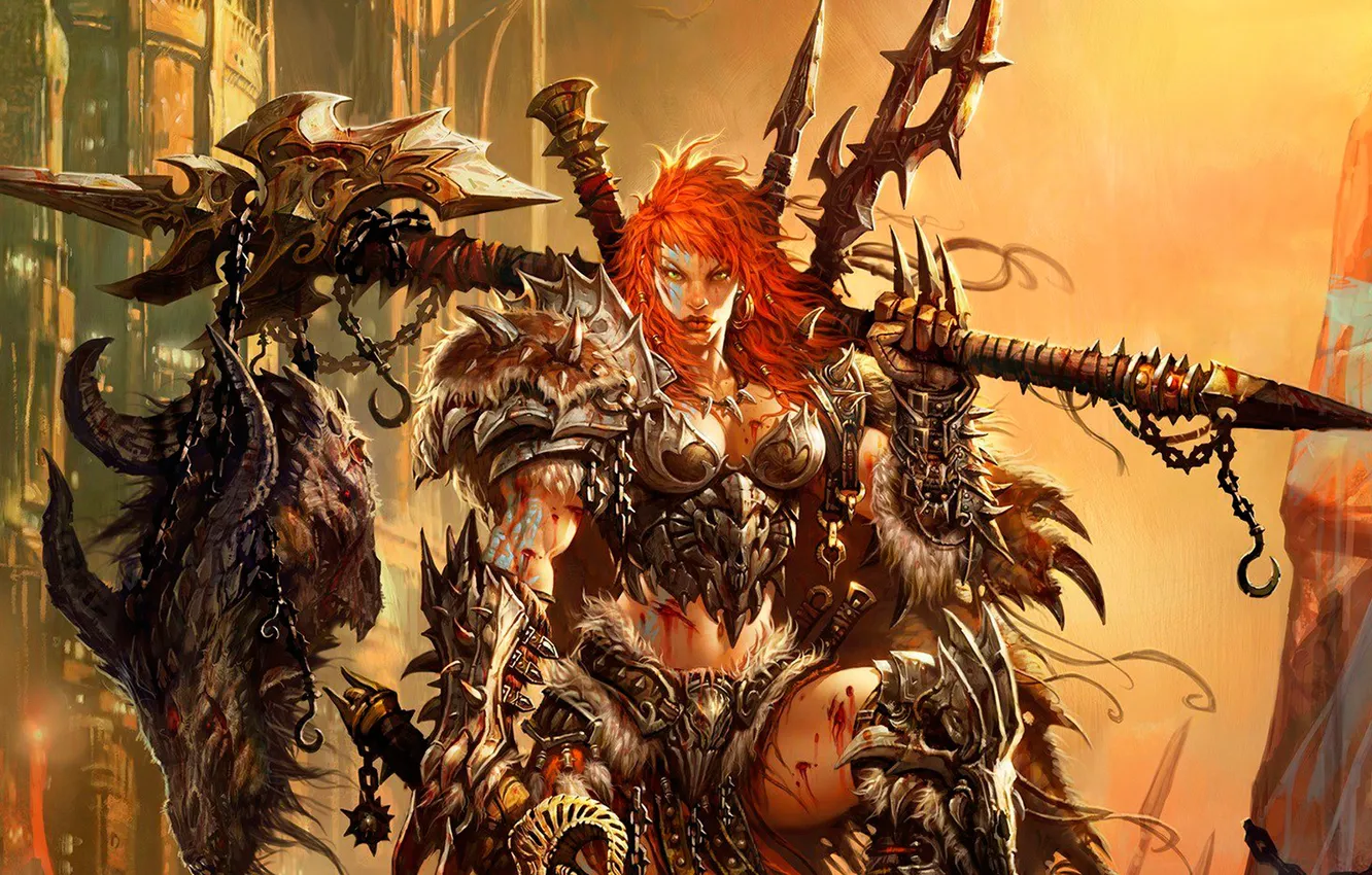 Фото обои женщина, броня, Diablo 3, варвар, трофей, варварша