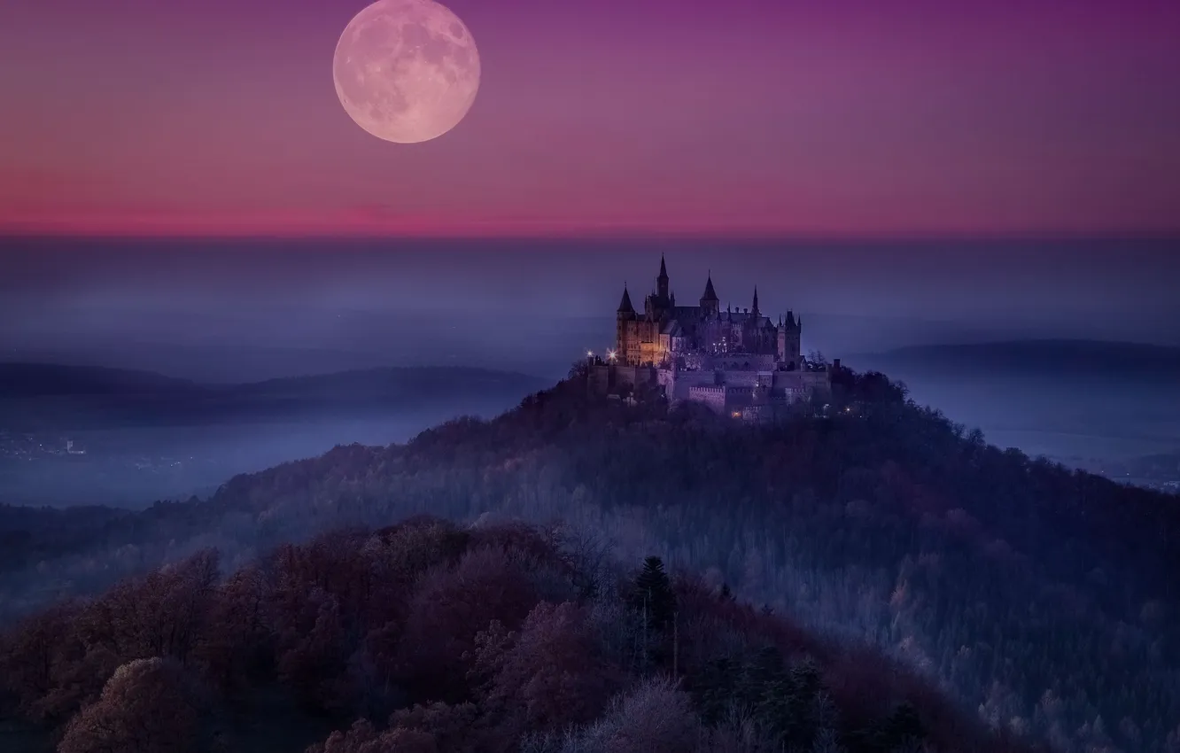 Фото обои ночь, замок, луна
