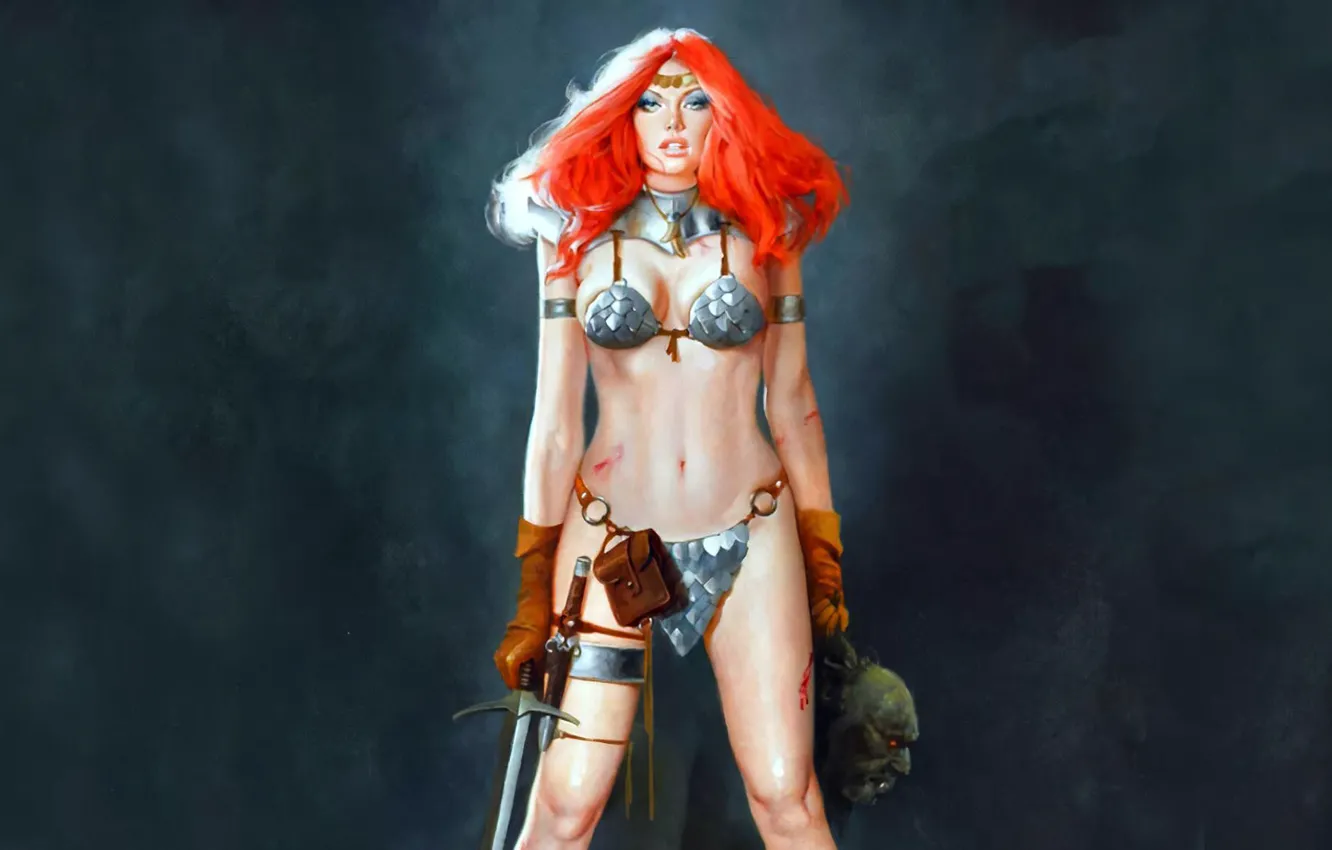 Фото обои girl, sexy, comics, Red Sonja, sword & Girl, girl & sword