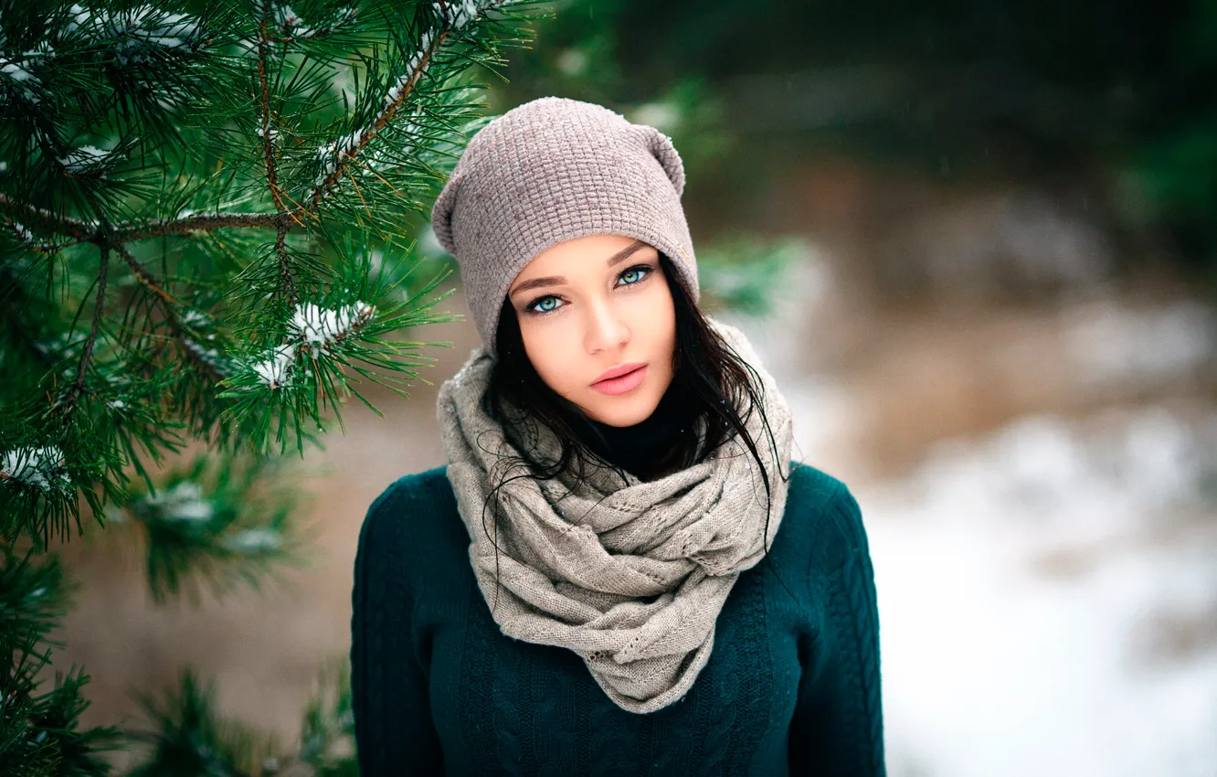 Фото обои прелесть, шапочка, Ангелина Петрова, Денис Петров, Winter girl