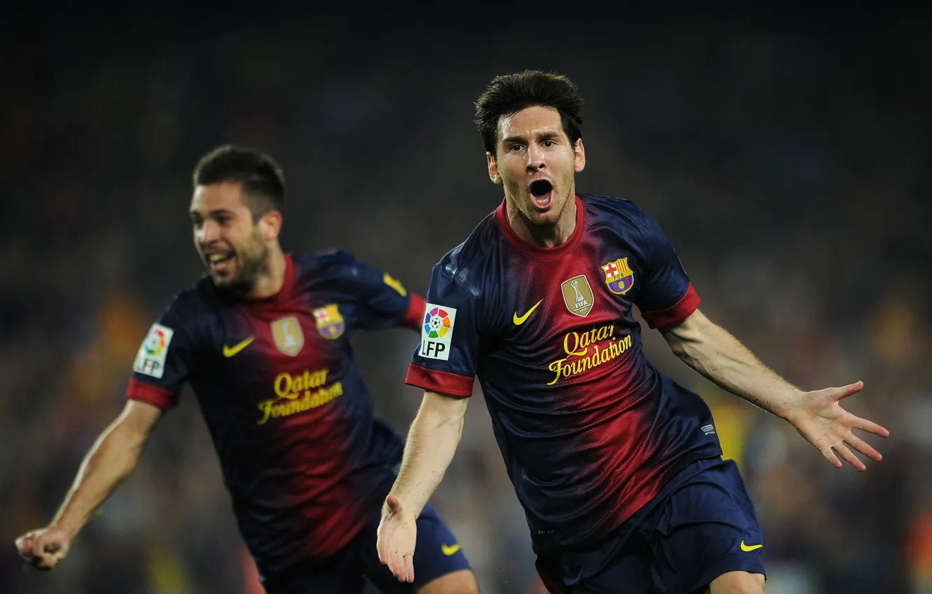 Фото обои футбол, гол, футболисты, football, Лионель Месси, Lionel Messi, Barcelona, празднование