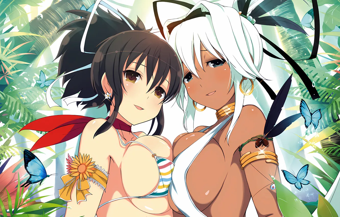 Фото обои sexy, cleavage, girls, brown hair, brown eyes, boobs, anime, Asuka