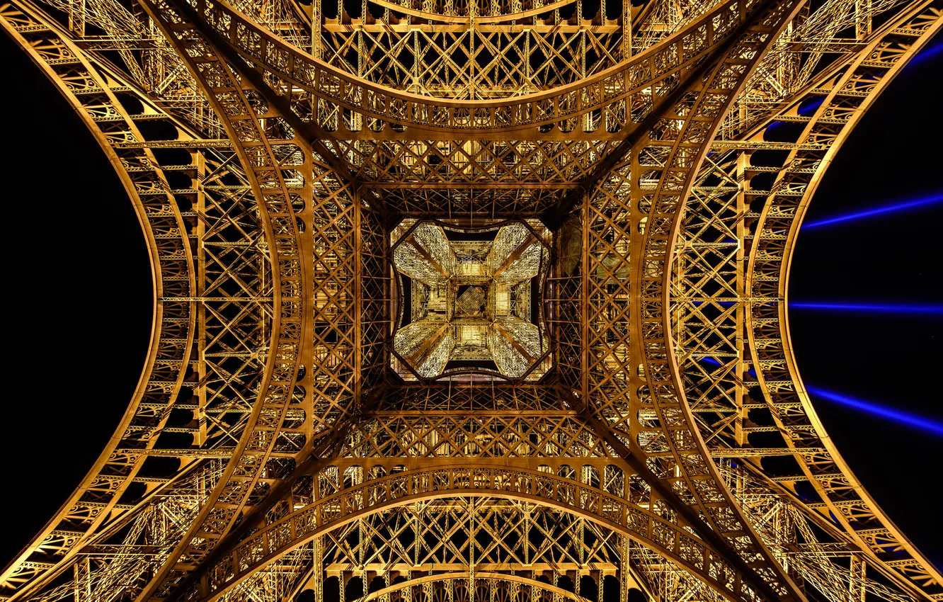 Фото обои свет, ночь, конструкция, эйфелева башня, Франция, Париж, опора