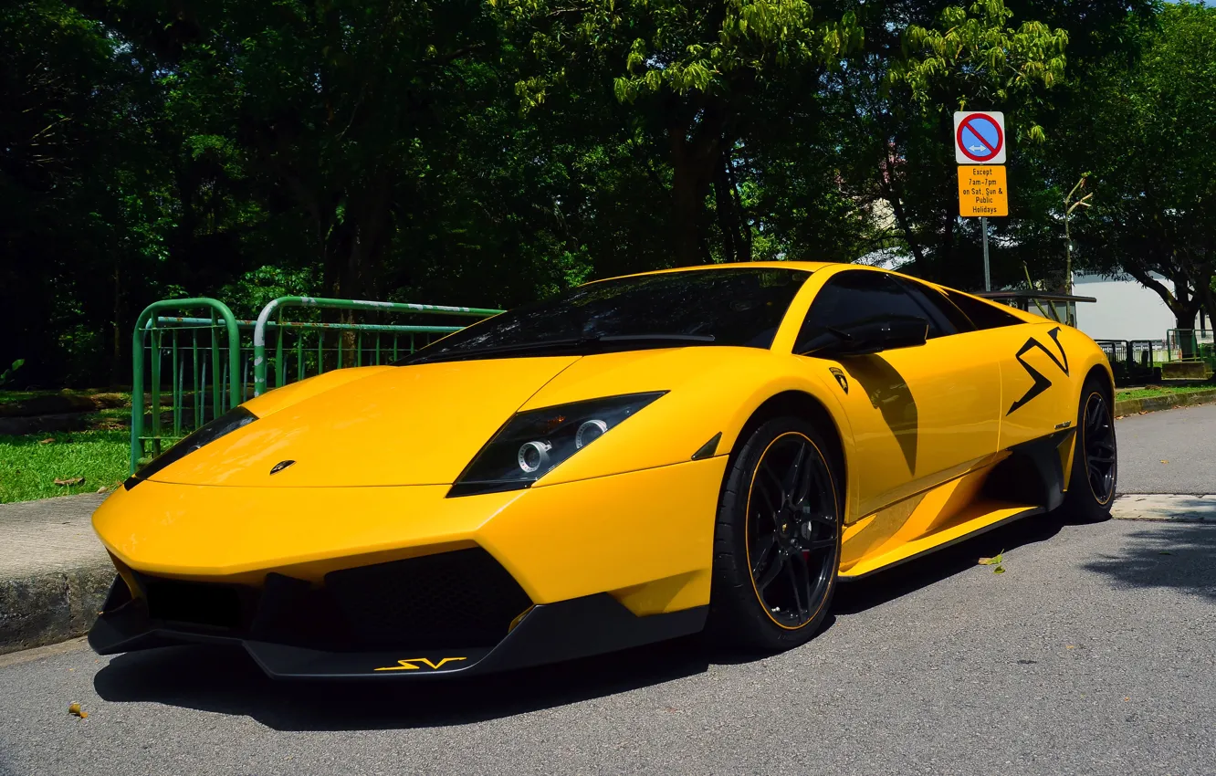 Фото обои lamborghini, yellow, murcielago, lp670-4