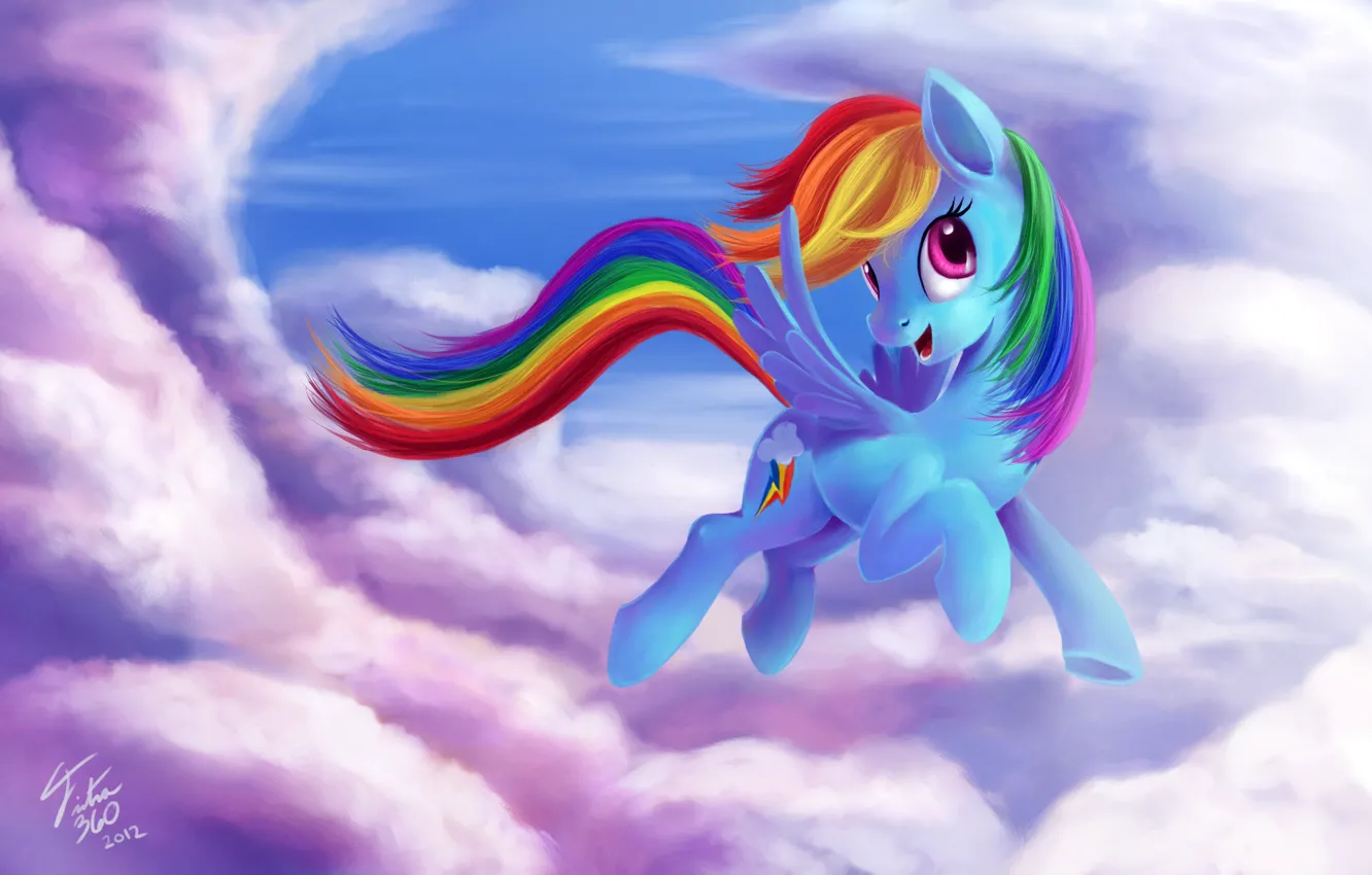 Фото обои небо, мультик, арт, Rainbow Dash, My Little Pony: Friendship is Magic, MLP:FiM, by Tsitra360