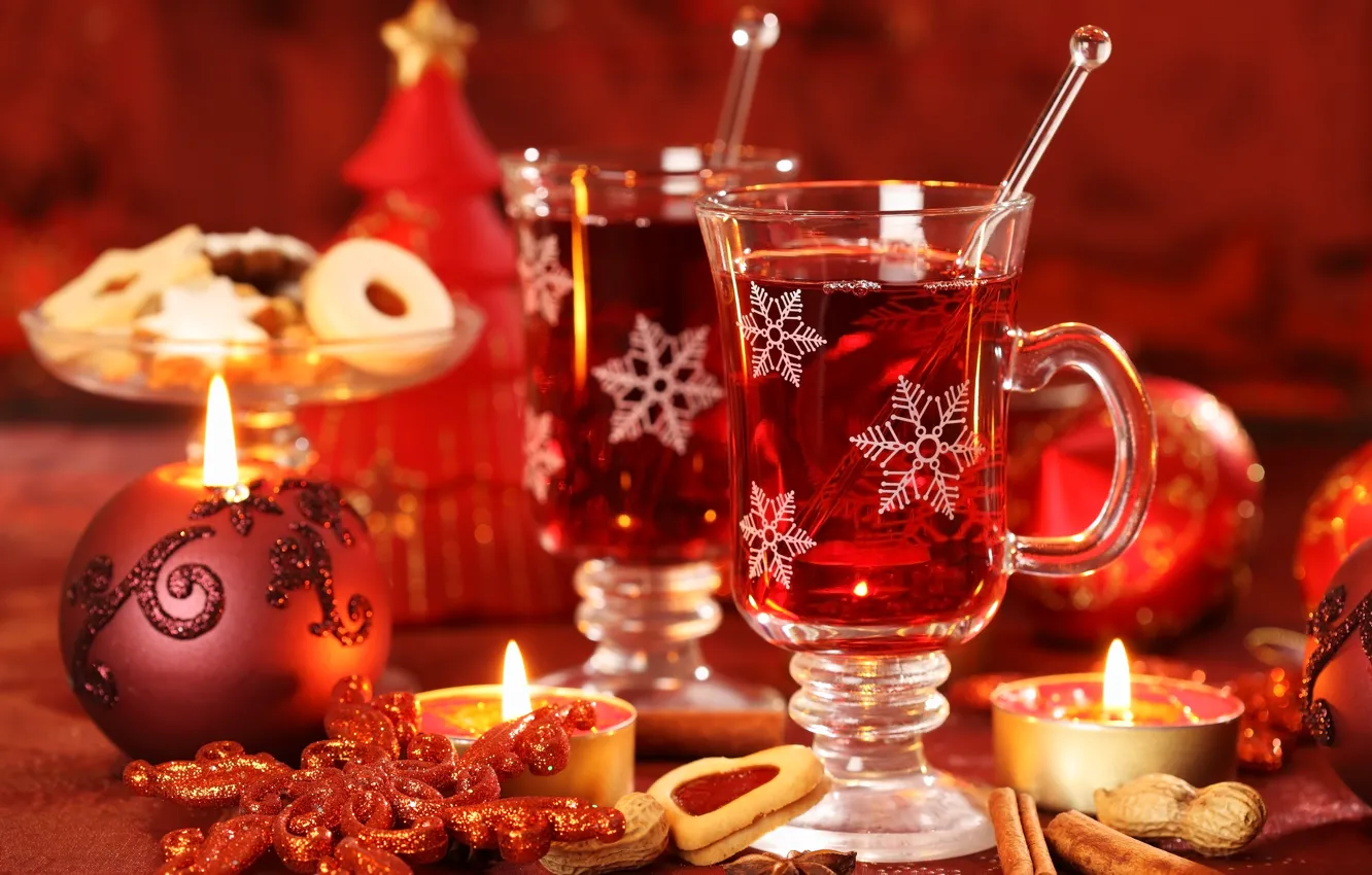 Фото обои украшения, печенье, напиток, Christmas, New Year, decoration, глинтвейн