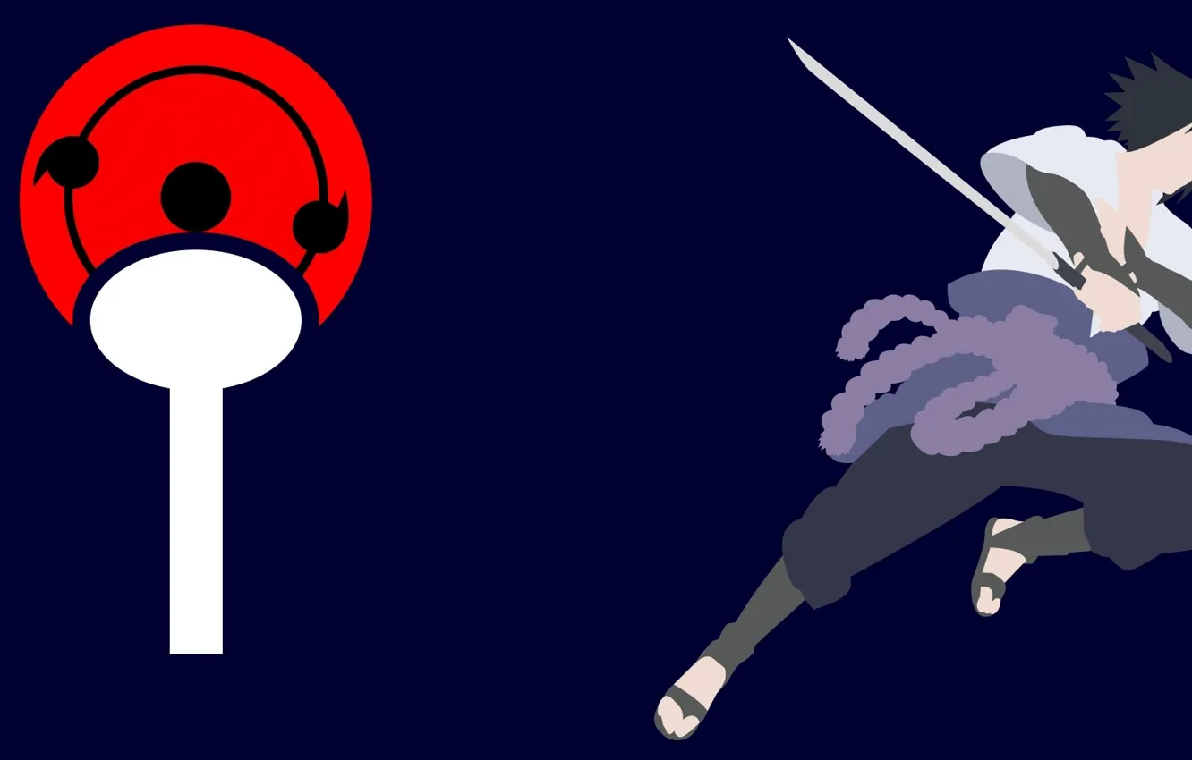 Фото обои sword, logo, game, Sasuke, minimalism, anime, katana, man