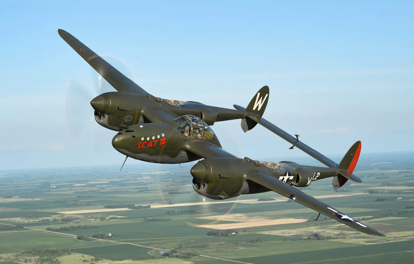 Фото обои полет, истребитель, Lightning, P-38