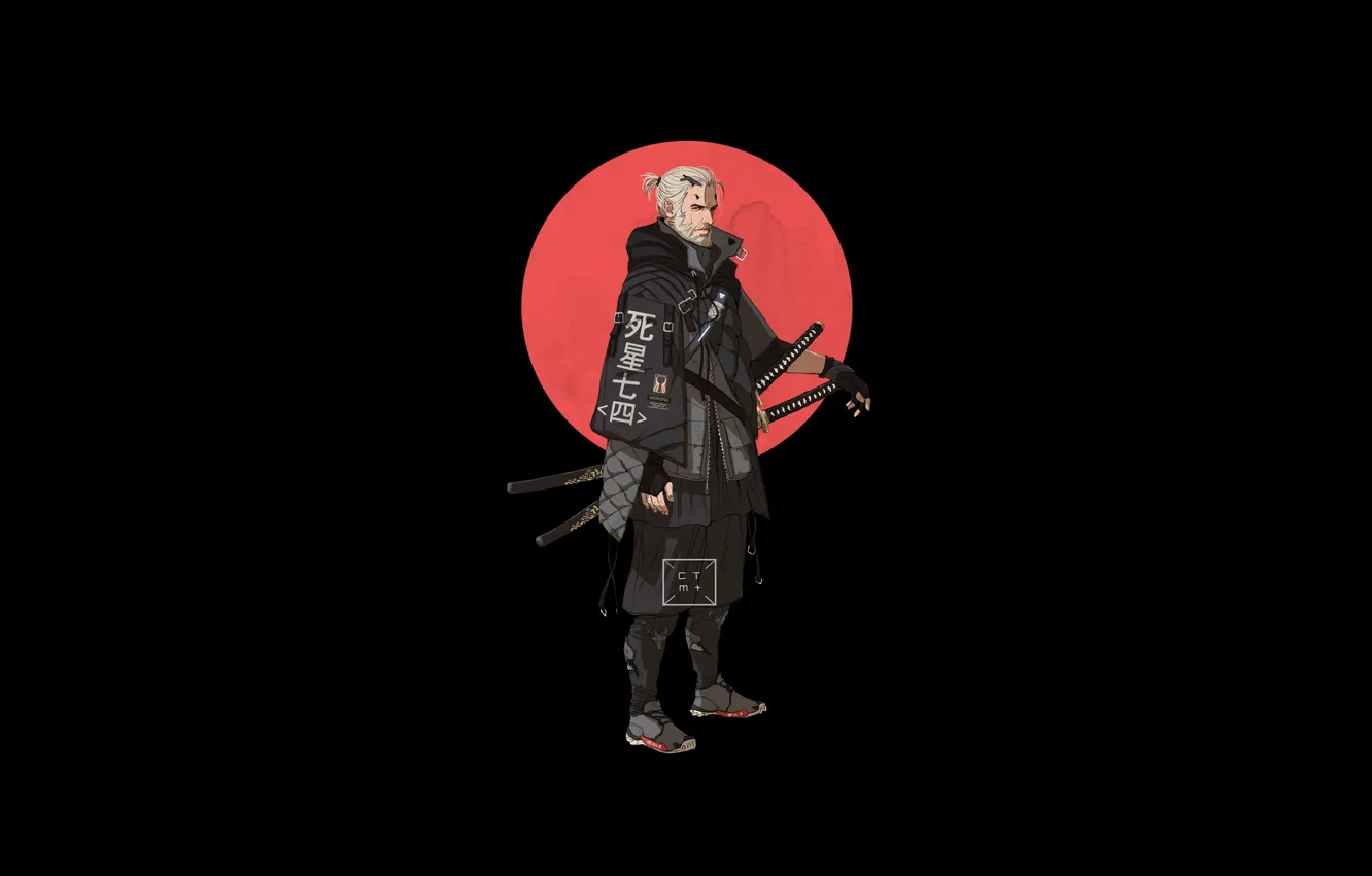 Фото обои воин, мужчина, The Witcher, чёрный фон, Geralt of Rivia