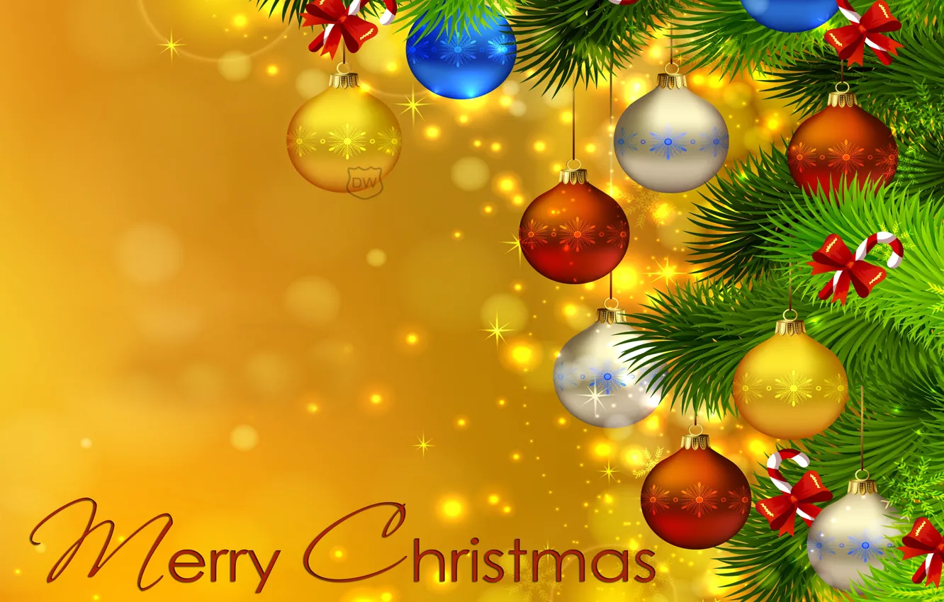 Фото обои шарики, украшения, праздник, Рождество, бант, открытка