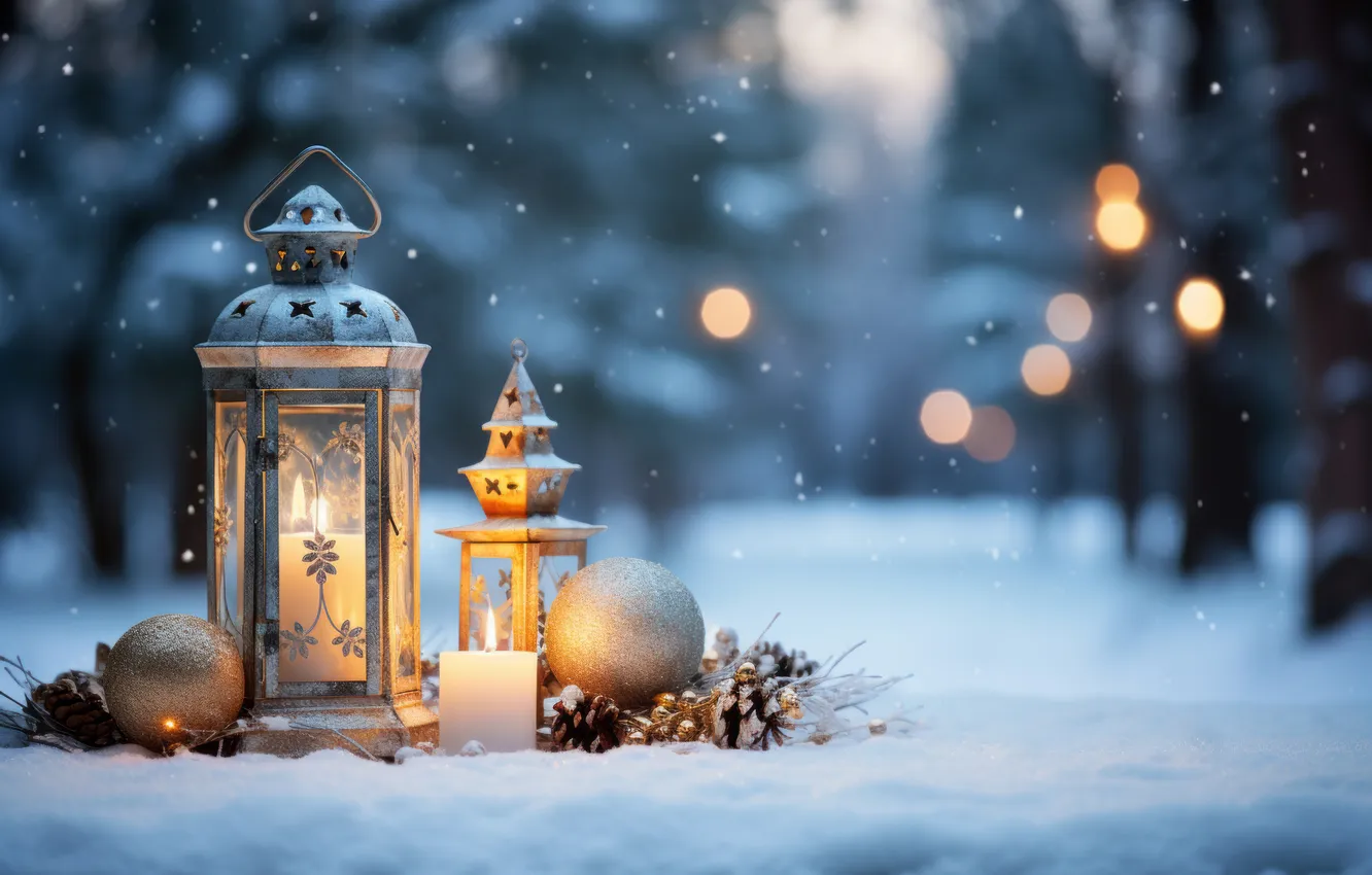 Фото обои зима, снег, ночь, Рождество, фонарь, Новый год, Christmas, night
