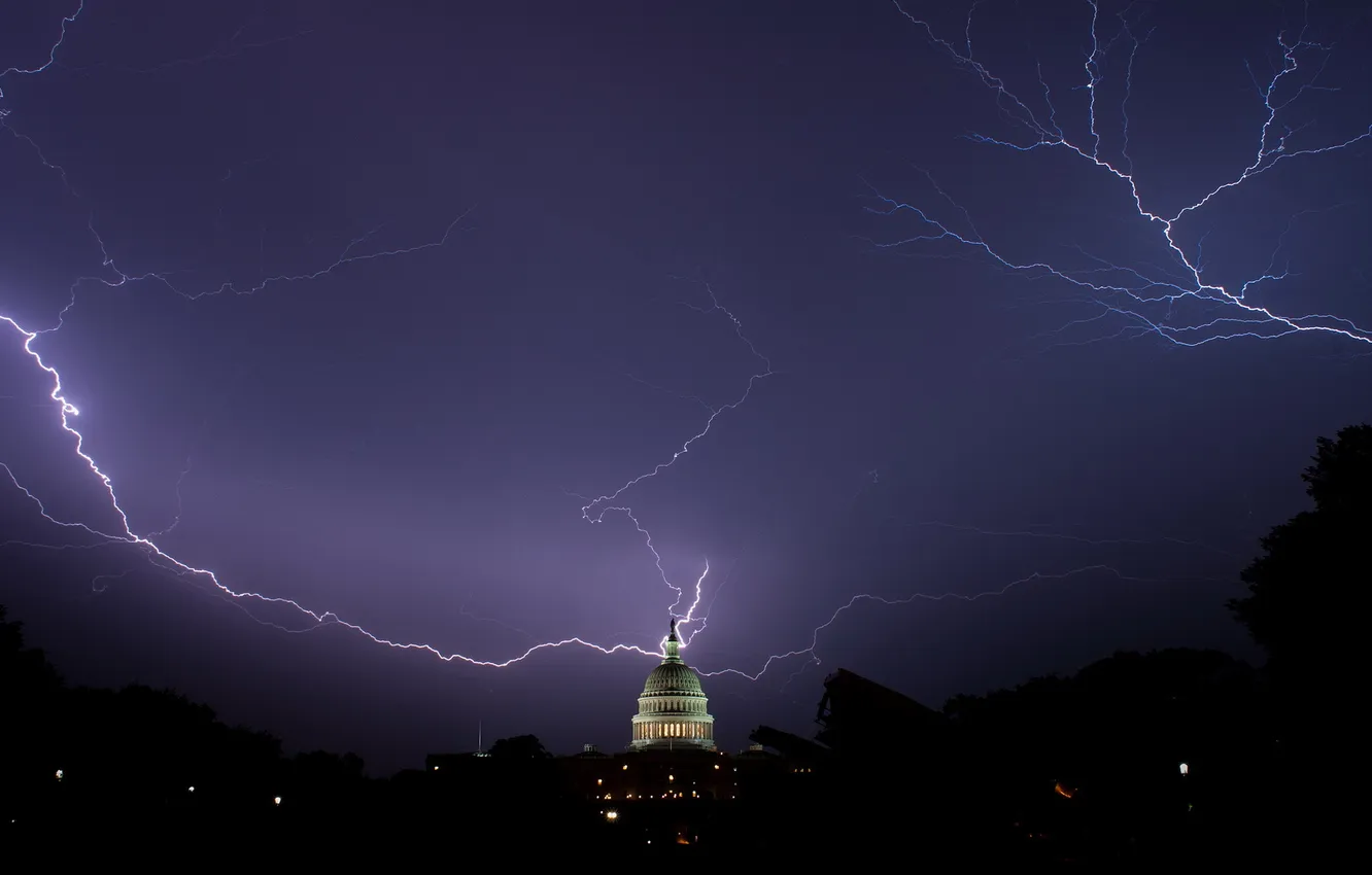 Фото обои ночь, молнии, Вашингтон