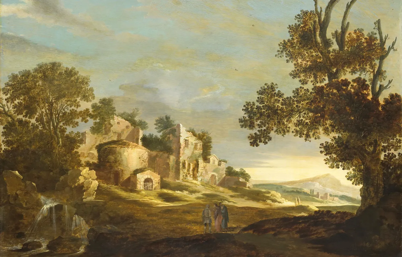 Фото обои картина, Charles Cornelisz. de Hooch, Пейзаж с Эммаусом