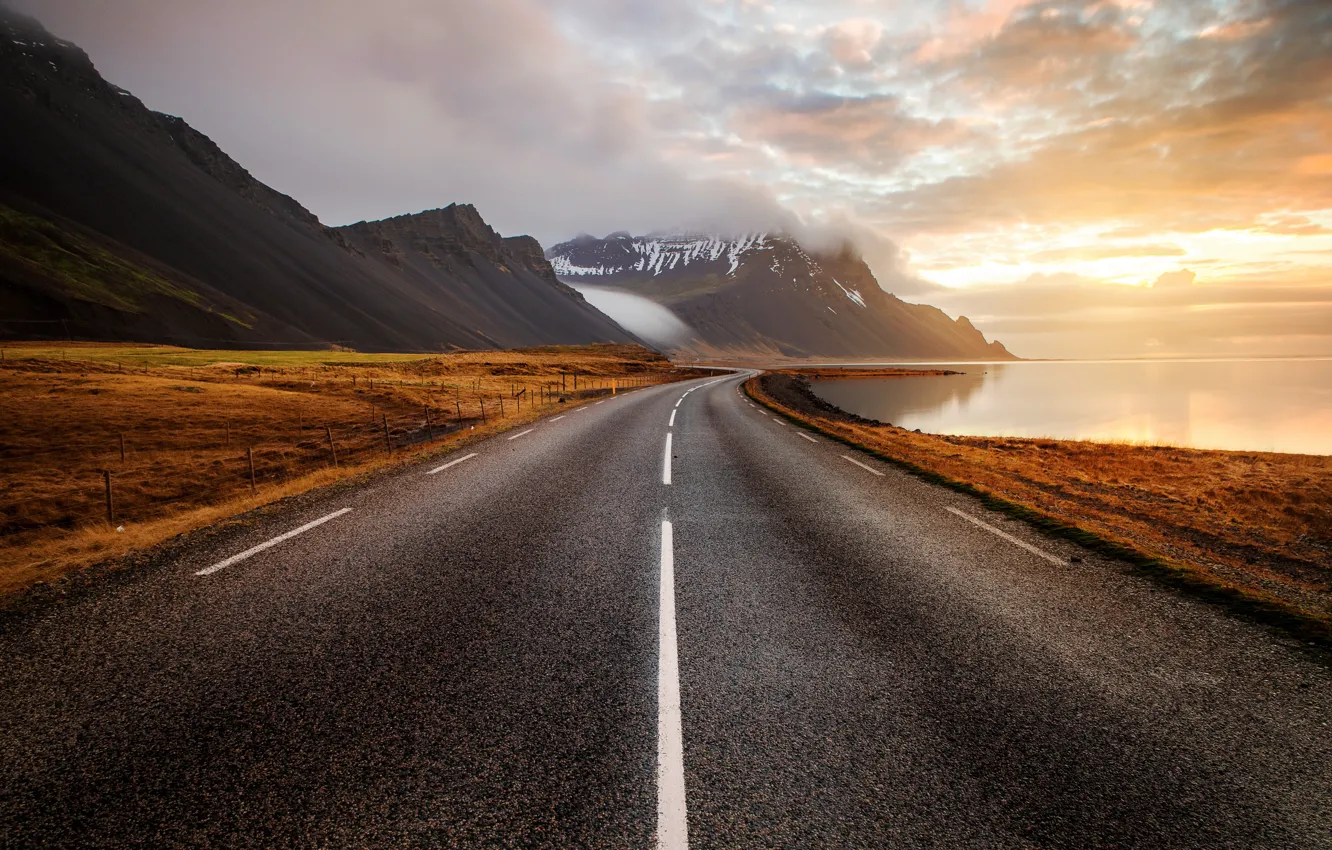 Фото обои дорога, море, Исландия