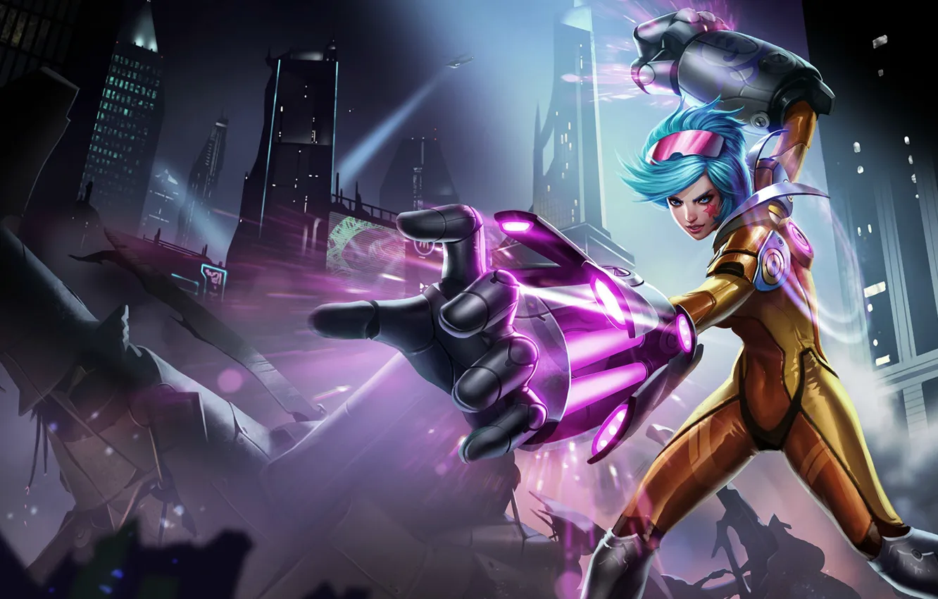 Фото обои город, разрушение, Neon, League of Legends