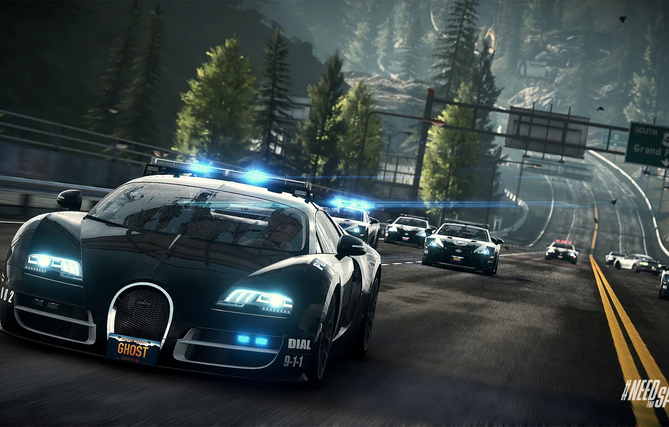 Фото обои Bugatti Veyron, Police, Interceptor, NFS Rivals Wallpaper