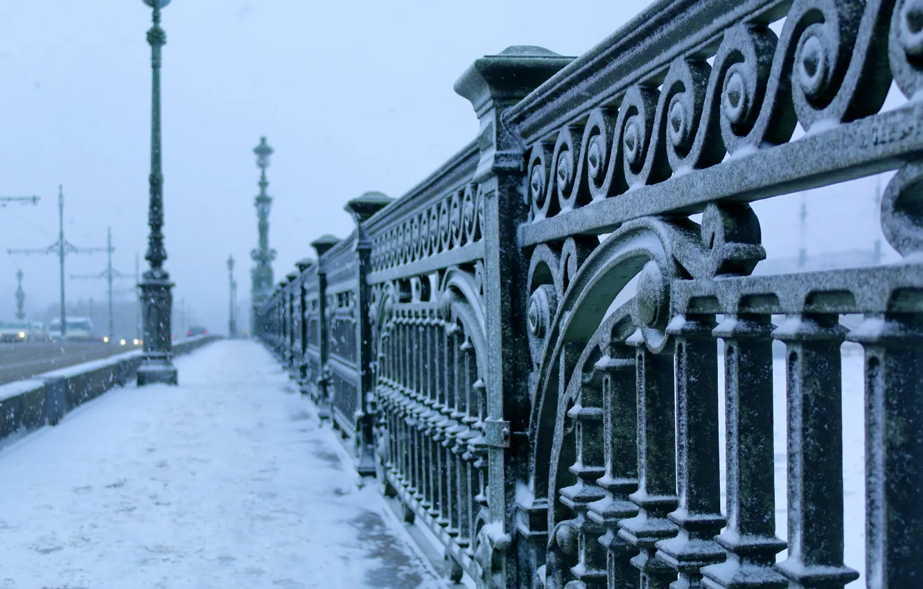Фото обои зима, мост, город, мороз, Санкт-Петербург, bridge, winter, St.Petersburg