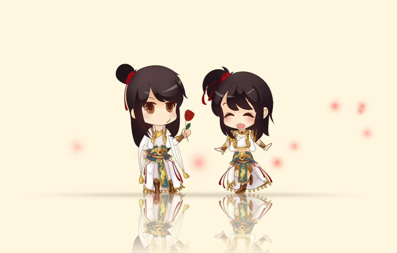 Фото обои цветы, подарок, аниме, мальчик, арт, девочка, двое, рооза