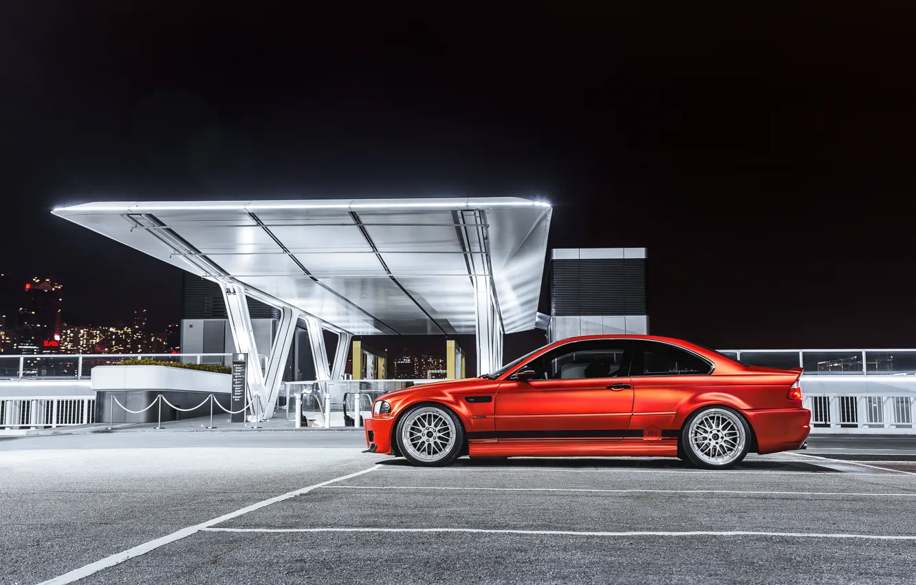 Фото обои BMW, Red, Night, E46, M3