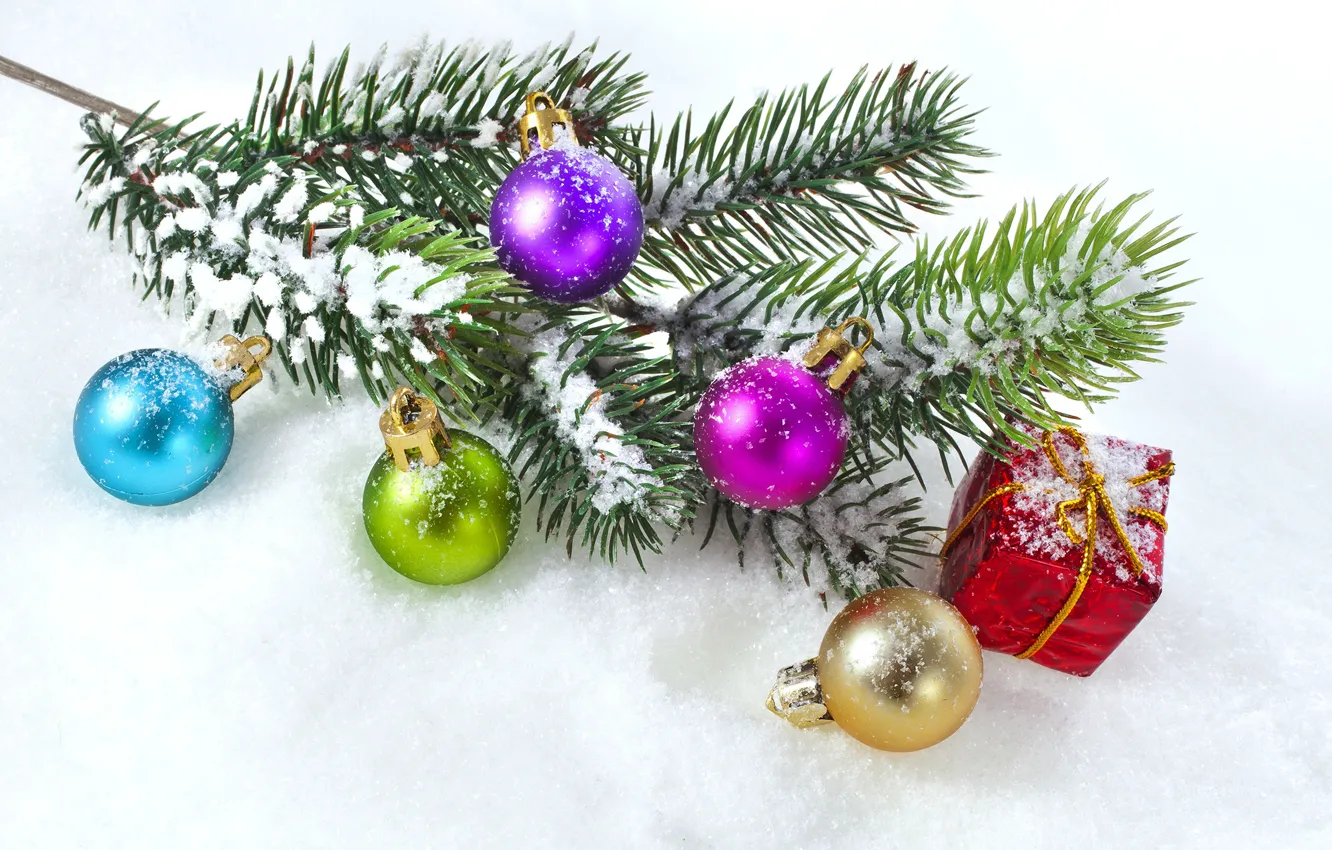 Фото обои шары, елка, ветка, Рождество, Новый год, Christmas, New Year