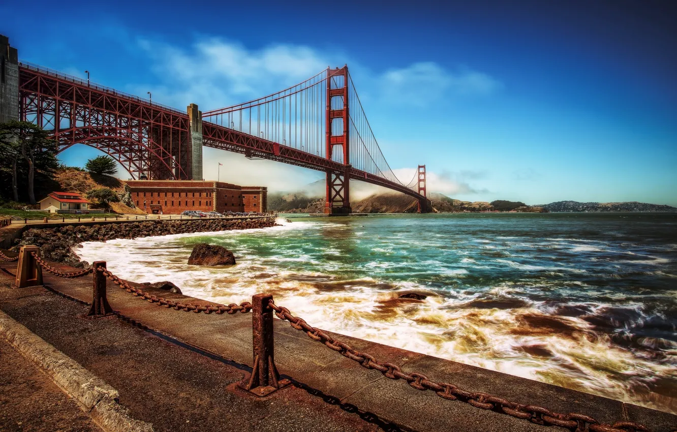 Фото обои Сан-Франциско, Golden Gate Bridge, набережная, San Francisco, пролив Золотые Ворота, Мост Золотые Ворота, San Francisco …