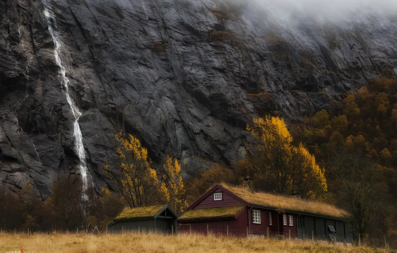 Фото обои осень, горы, дом, водопад, Норвегия, Viggo Johansen Photography, Ставангер, Ругаланн