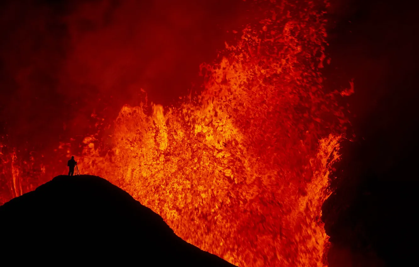 Фото обои природа, человек, вулкан