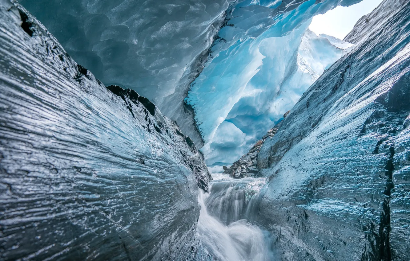 Фото обои ручей, лёд, Аляска, Alaska, Ледник Уортингтон, Worthington Glacier