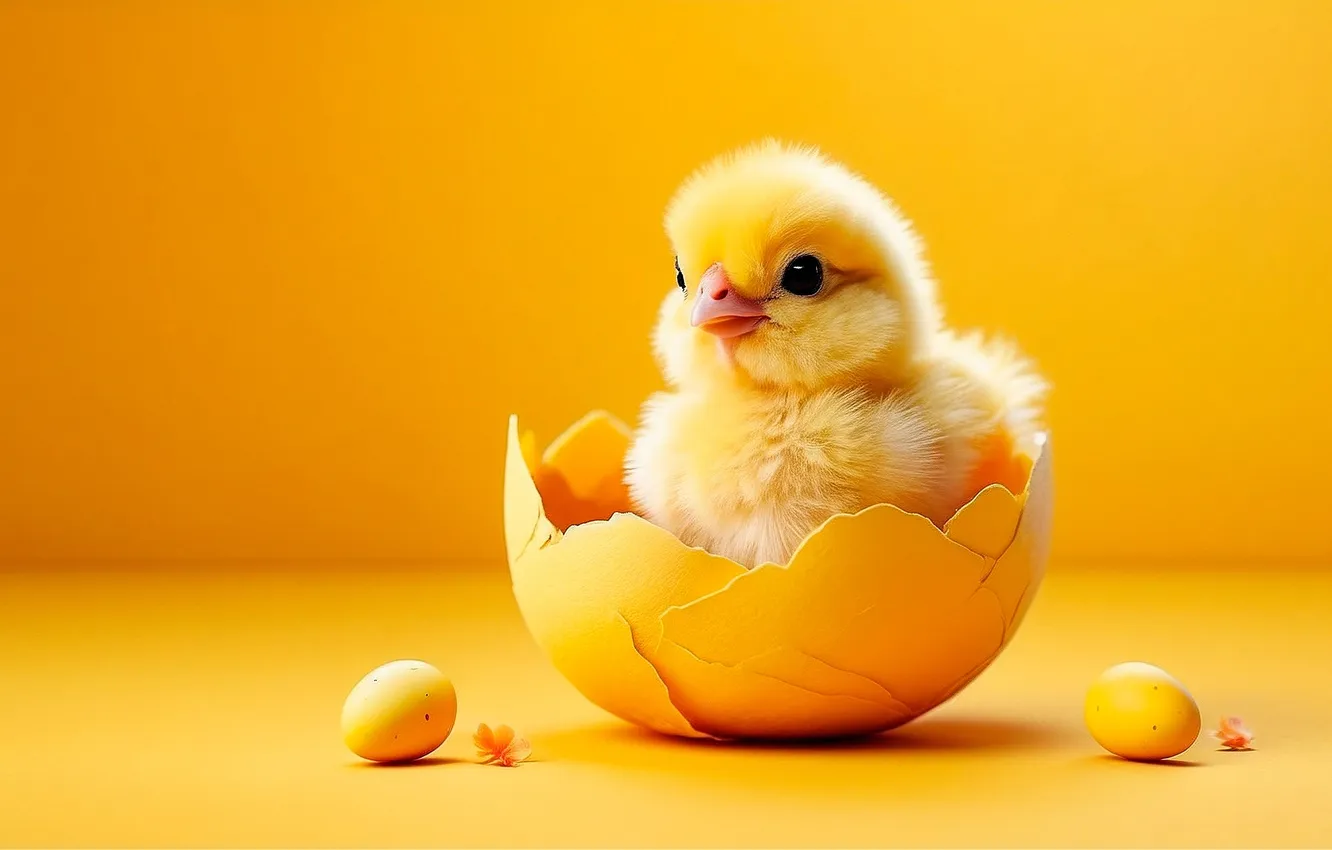 Фото обои yellow, closeup, simple background, chickens
