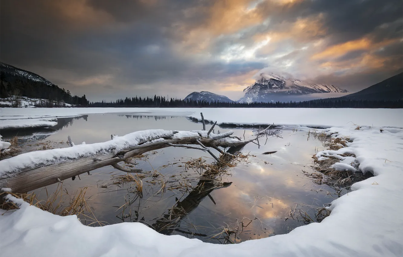 Фото обои зима, горы, озеро