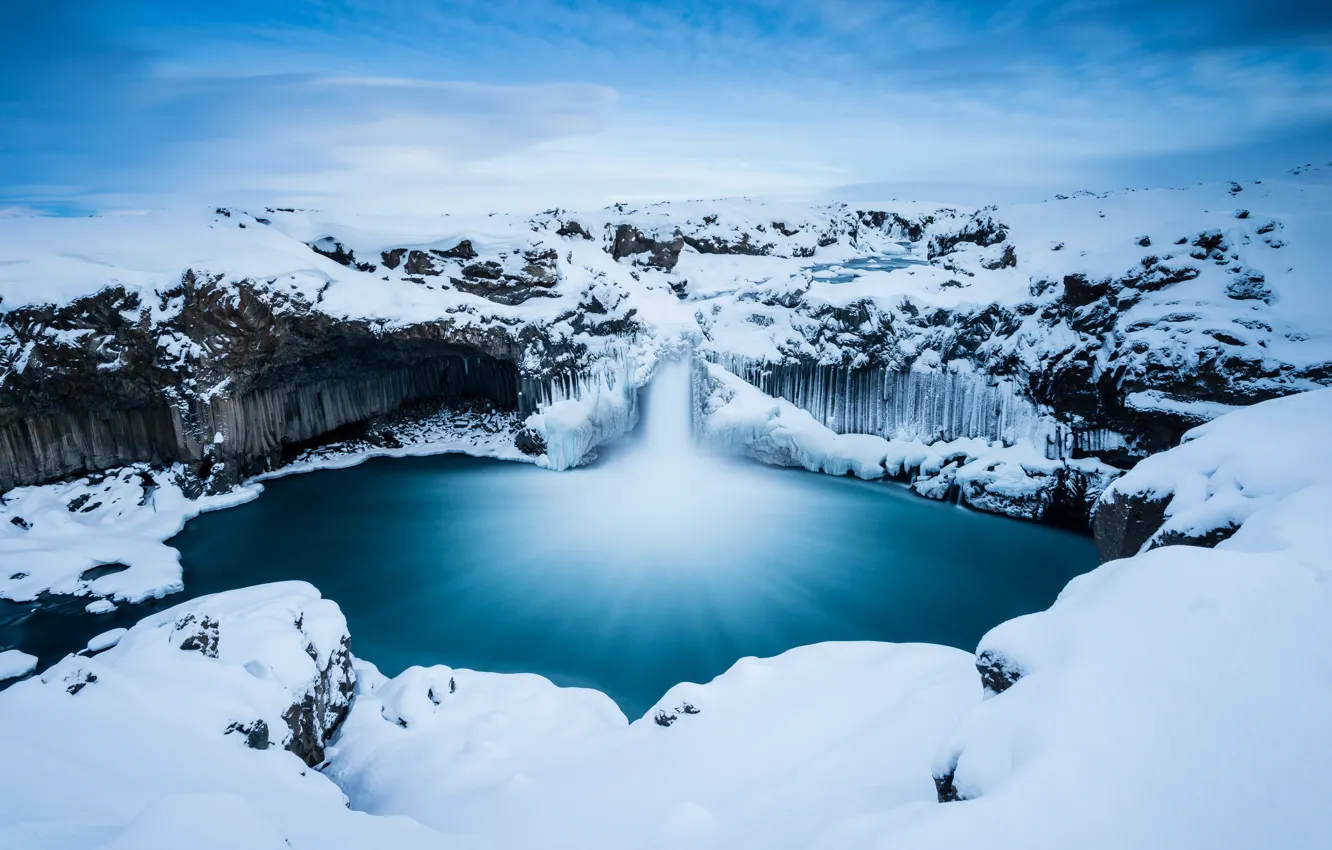 Фото обои Природа, Красота, Nature, Winter, Iceland, Long exposure, Aldeyjarfoss waterfall