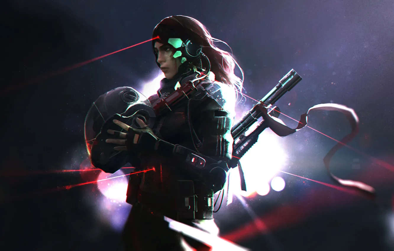 Фото обои оружие, арт, костюм, лазер, шлем, агент, лазерный прицел, лазерный целеуказатель
