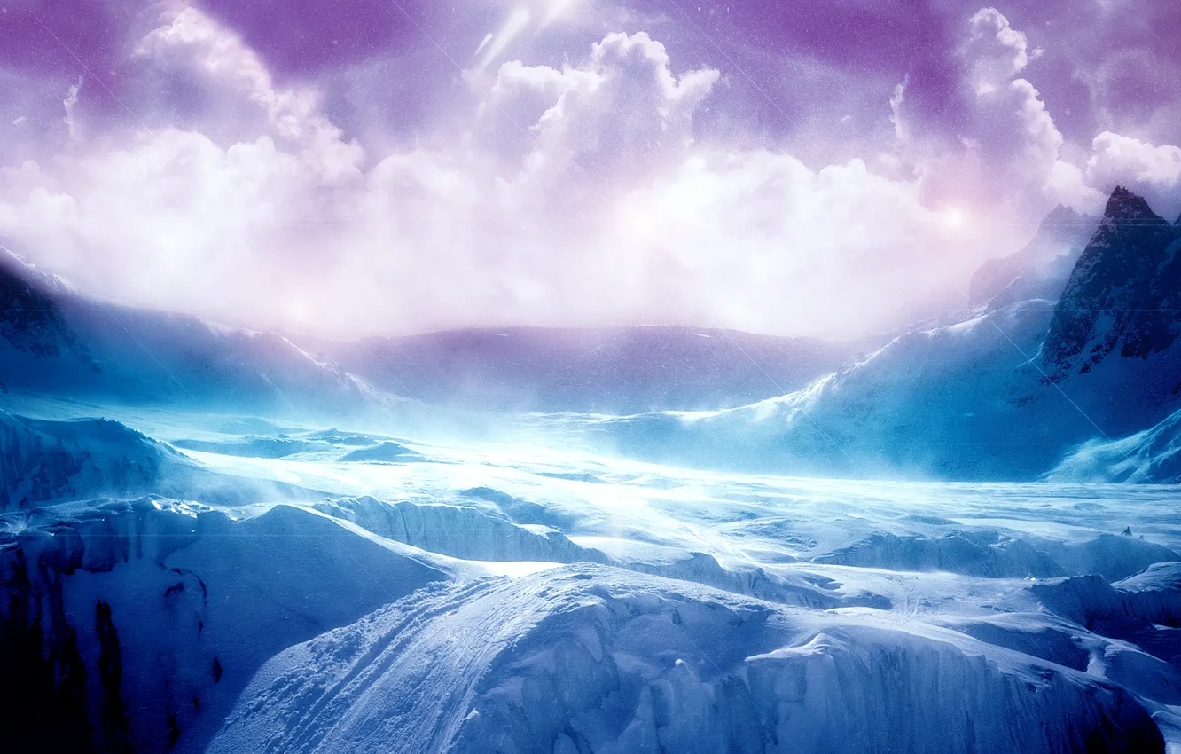 Фото обои лед, небо, облака, горы, Пейзаж, скалистые горы, ice-terrain