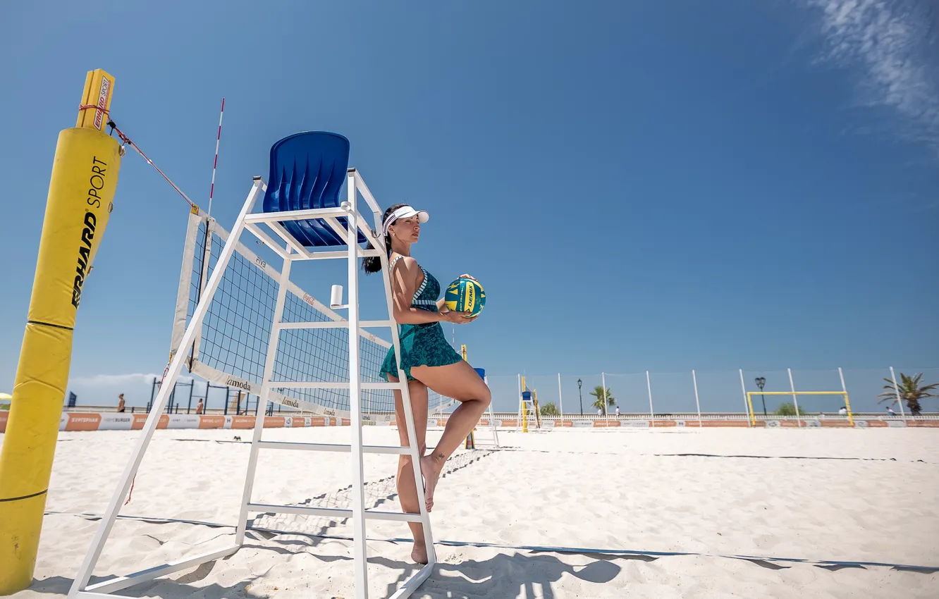 Фото обои девушка, мяч, пляжный волейбол, Сергей Найбич