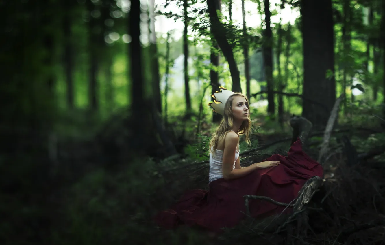 Фото обои лес, девушка, настроение