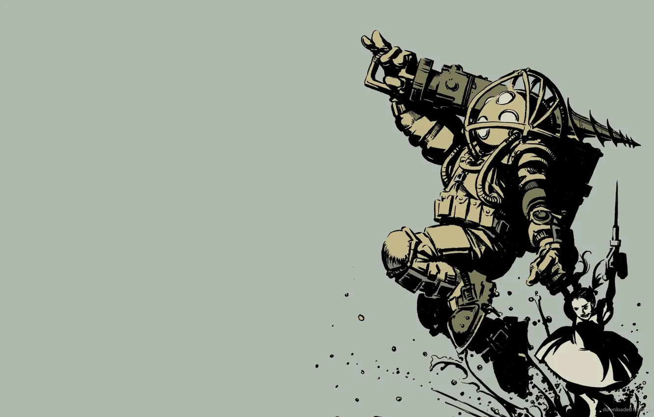 Фото обои bioshock, big daddy, сестричка