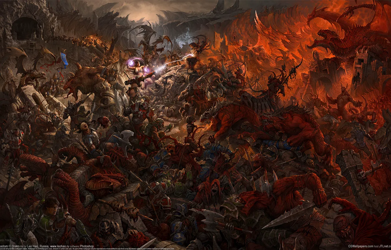 Фото обои драконы, фэнтези, битва, fantasy, воины, battle, CG wallpapers, dragons