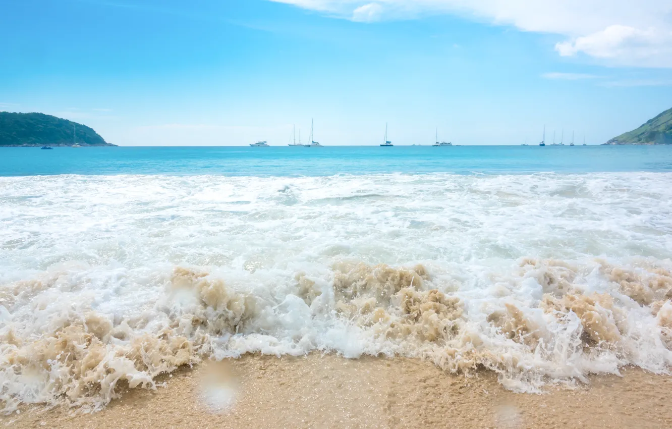 Фото обои песок, море, волны, пляж, лето, summer, beach, sea