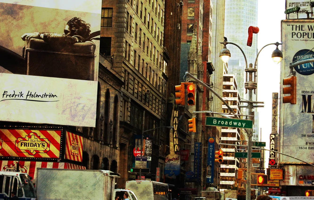 Фото обои city, vintage, retro, new york, old, broadway