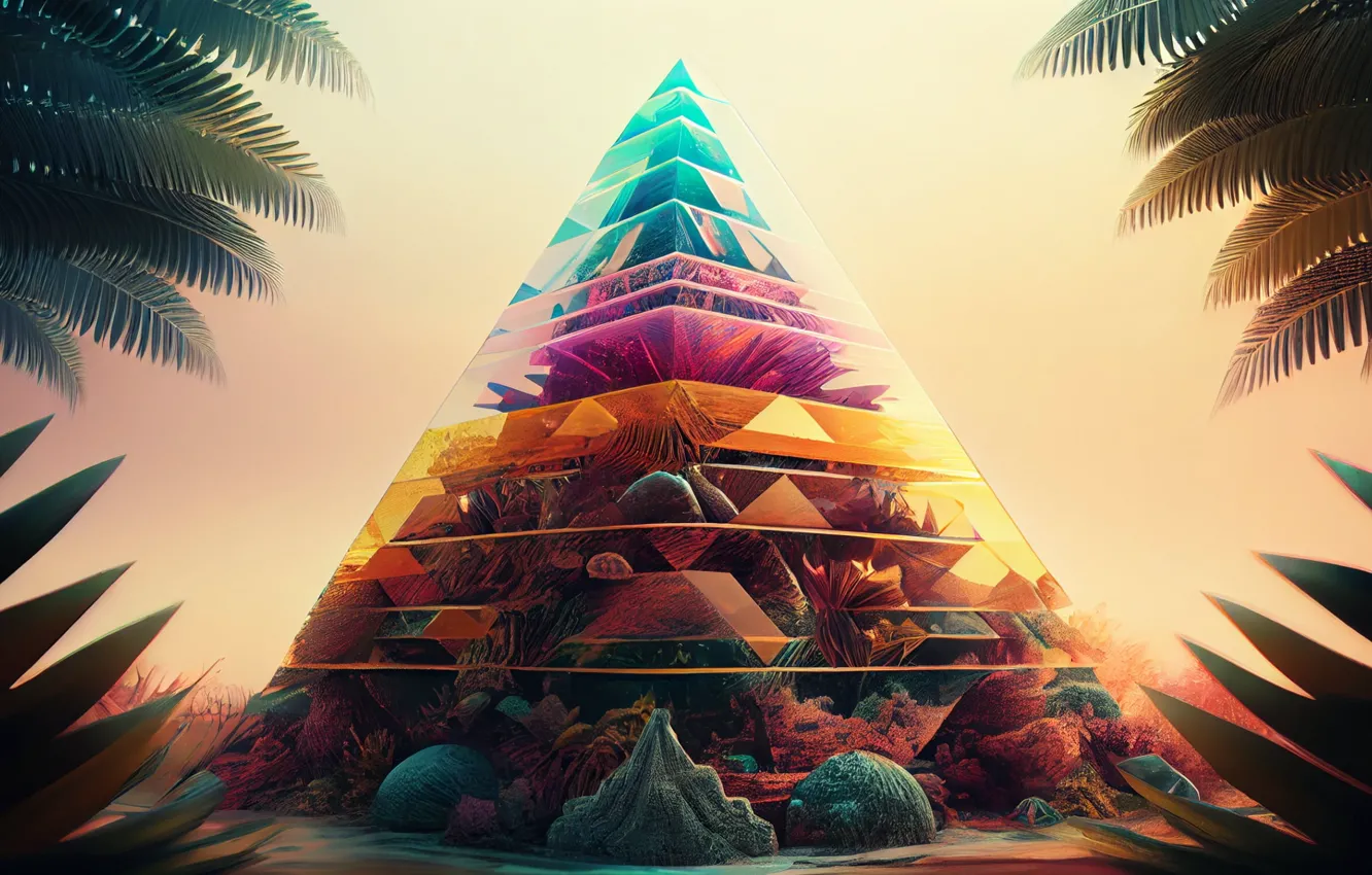 Фото обои прозрачный, тропики, камни, джунгли, пирамида, jungle, разноцветный, stones