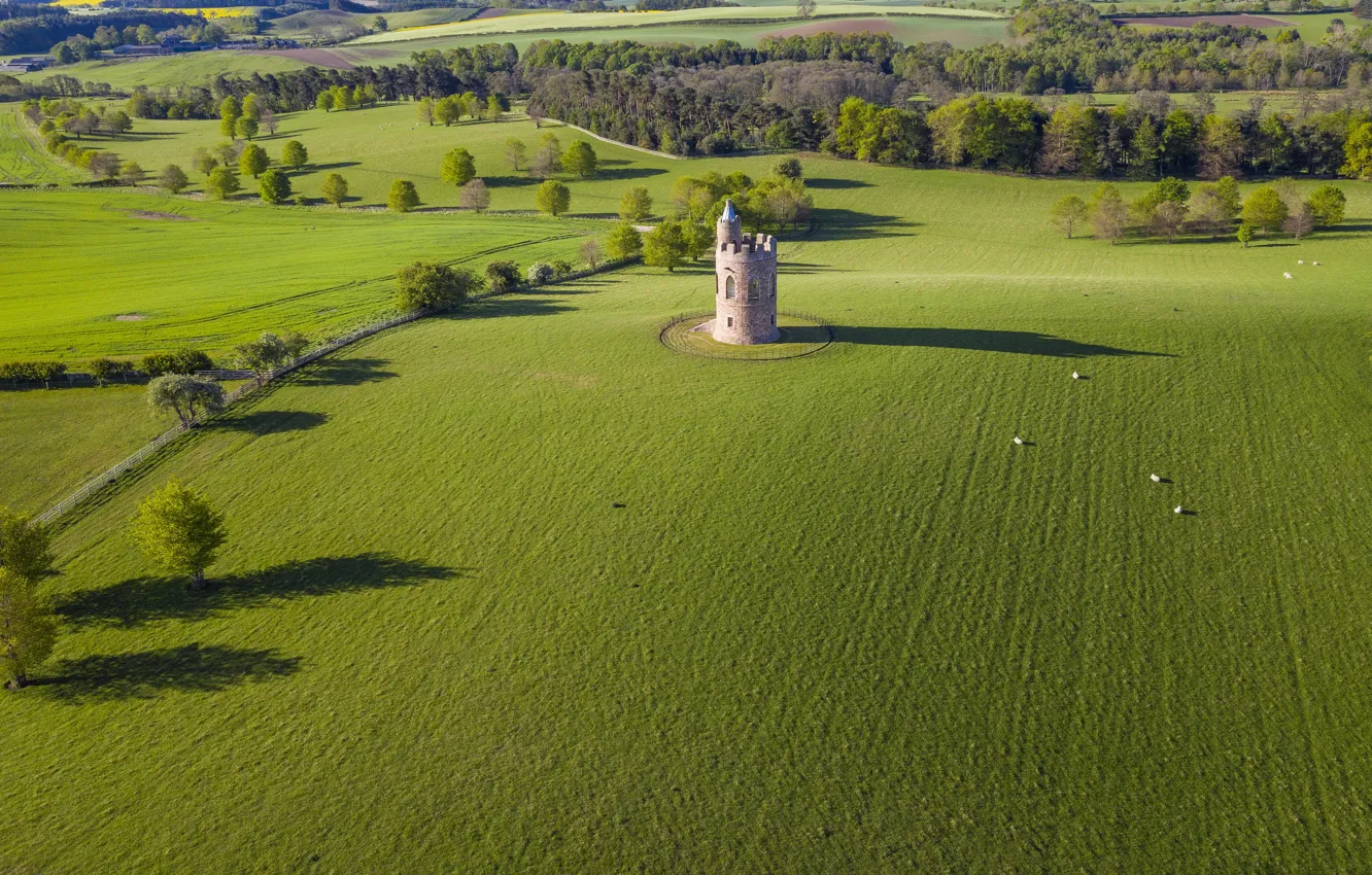 Фото обои поле, пейзаж, Hurlestone Tower