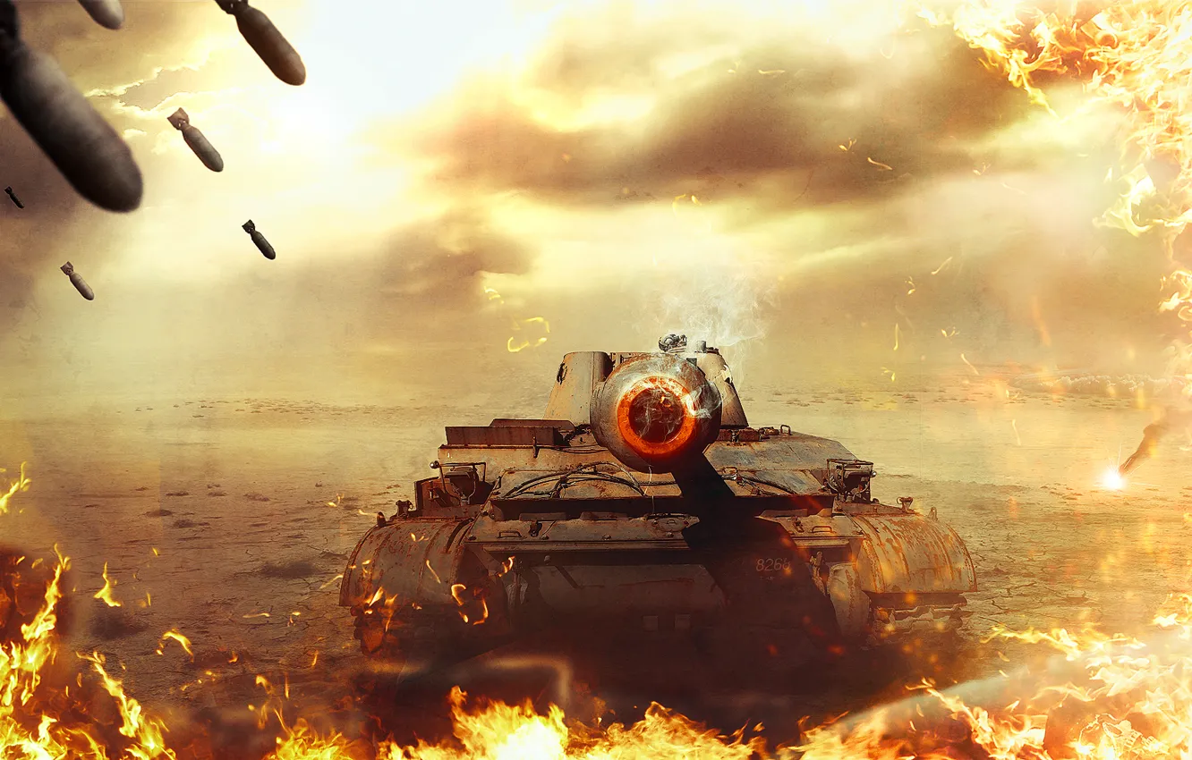Фото обои огонь, война, танк, World of Tanks