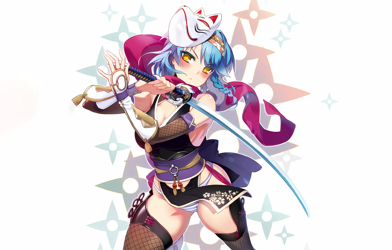 Фото обои girl, sword, sexy, lingerie, pantsu, cleavage, panties, thighhighs
